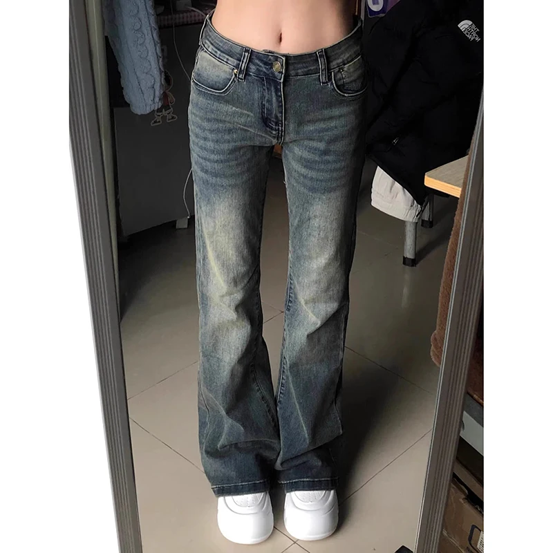 Girls High Waist Thin Solid Flared Jeans Hot Sale Women Fashion Denim Trousers Female Retro Casual Straight Leg Pants