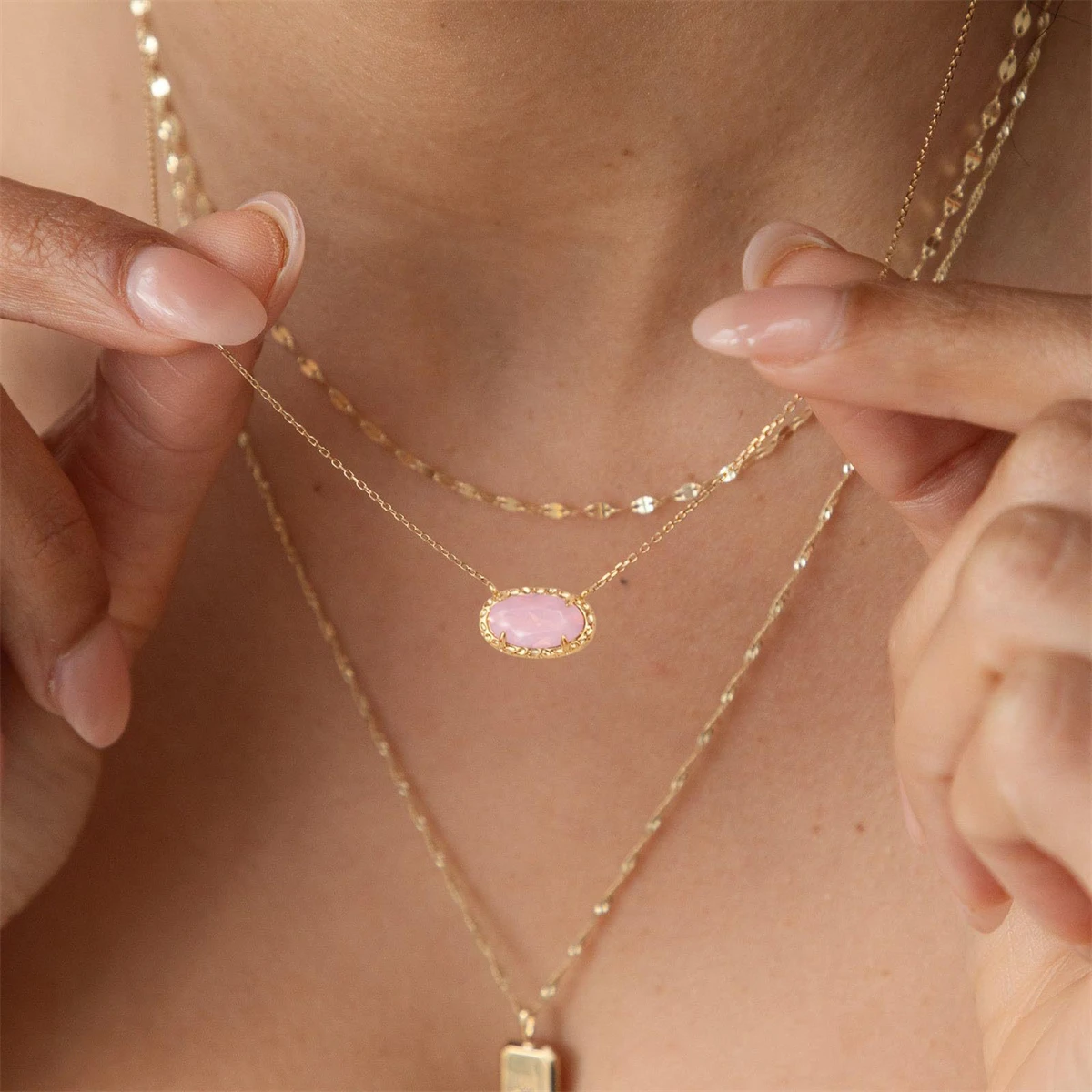 قلادة رائجة البيع، الزركون الملون، الحجر الطبيعي، سلسلة العظام، بيضاوية، عصرية، شعبية، متخصصة، إكسسوار شخصي