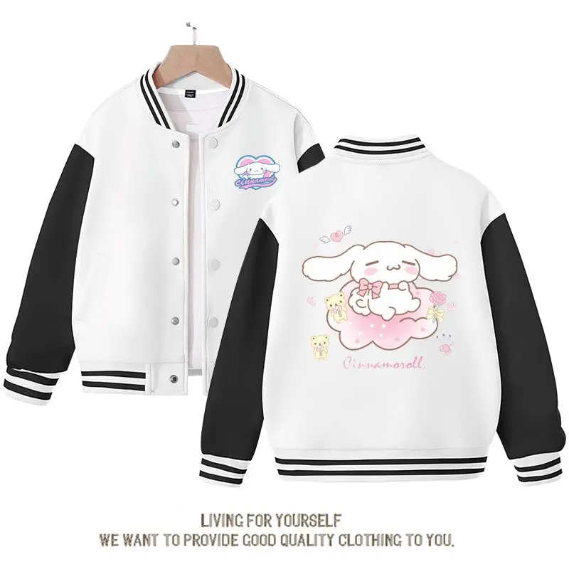 Kawaii Sanrios Cinnamoroll Baseball Uniform Anime Cartoon Children's Coat Fall Autumn Boy Girl Kids Loose Sport Jacket Girl Gift