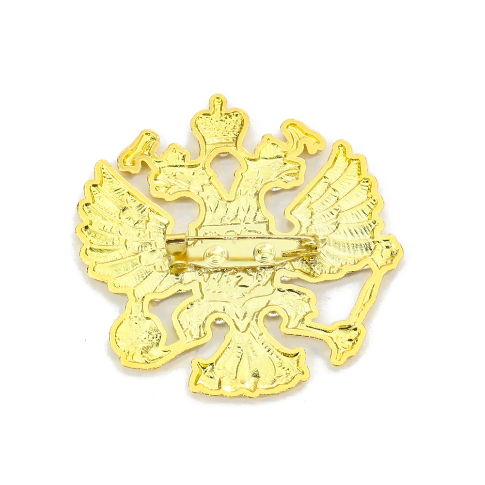 Muy Bien Gold Double Headed Eagle Brooch Pin Metal Russian Badge Punk Brooch Banquet Lapel Pin Men\'s Clothing Accessories