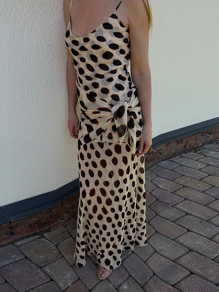 Leoparden-Muster Abnehmbarer Schal Slip Langes Kleid Damen Sexy Spaghetti-Träger V-Ausschnitt Ärmellos Rückenfrei Schlankes Abendkleid Schickes Vestido – Detail 1