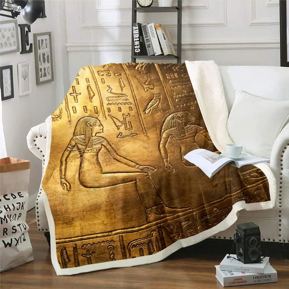 

Gold Egyptian Blanket Ancient Egypt Style Throw Blanket Old Egypt Hieroglyphics Flannel Blanket Egyptian Civilization Home Decor