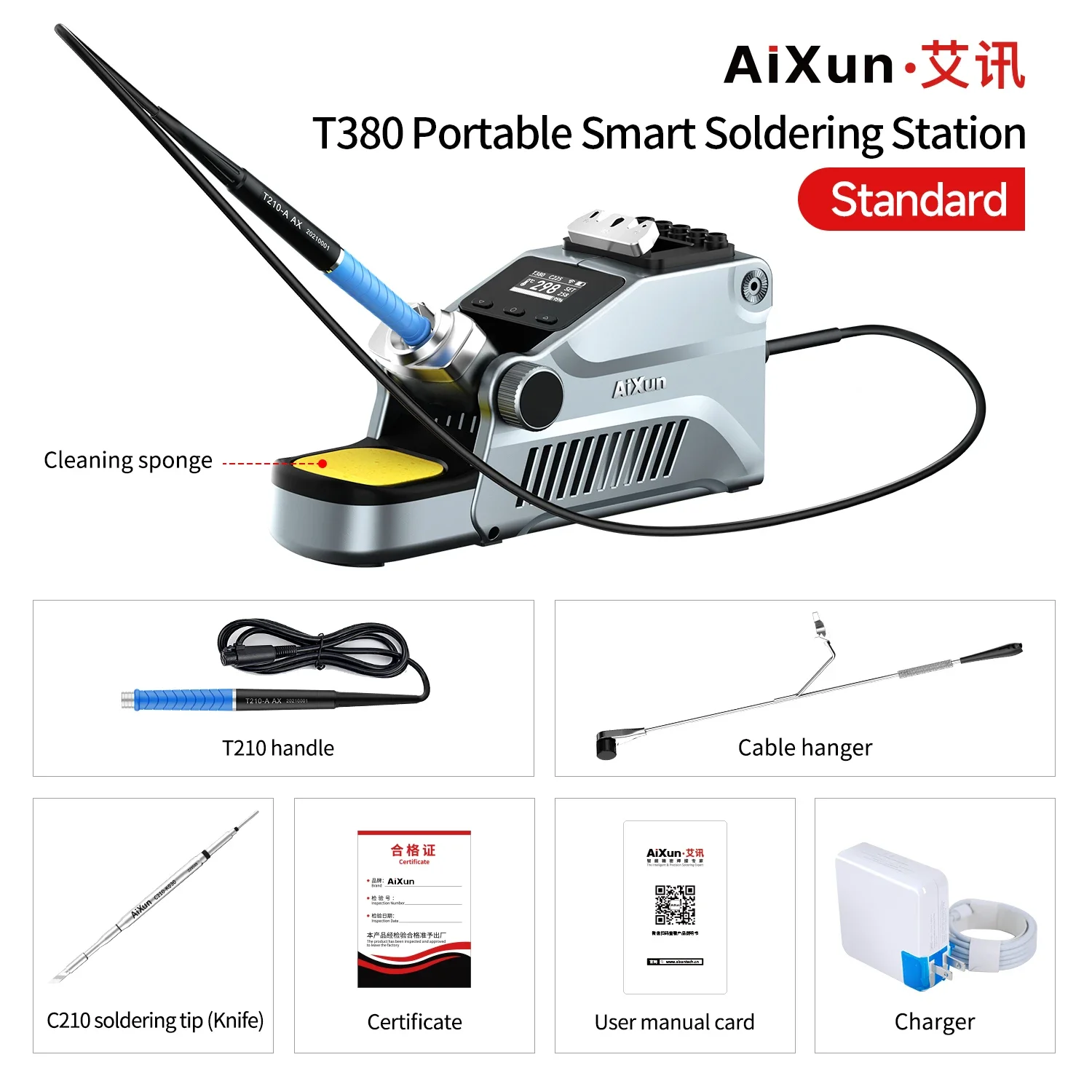 Aixun-T380 80W Estação de solda de aquecimento rápido Controle de temperatura de fusão rápida de estanho T210 T115 Lidar com máquina de solda para solda PCB