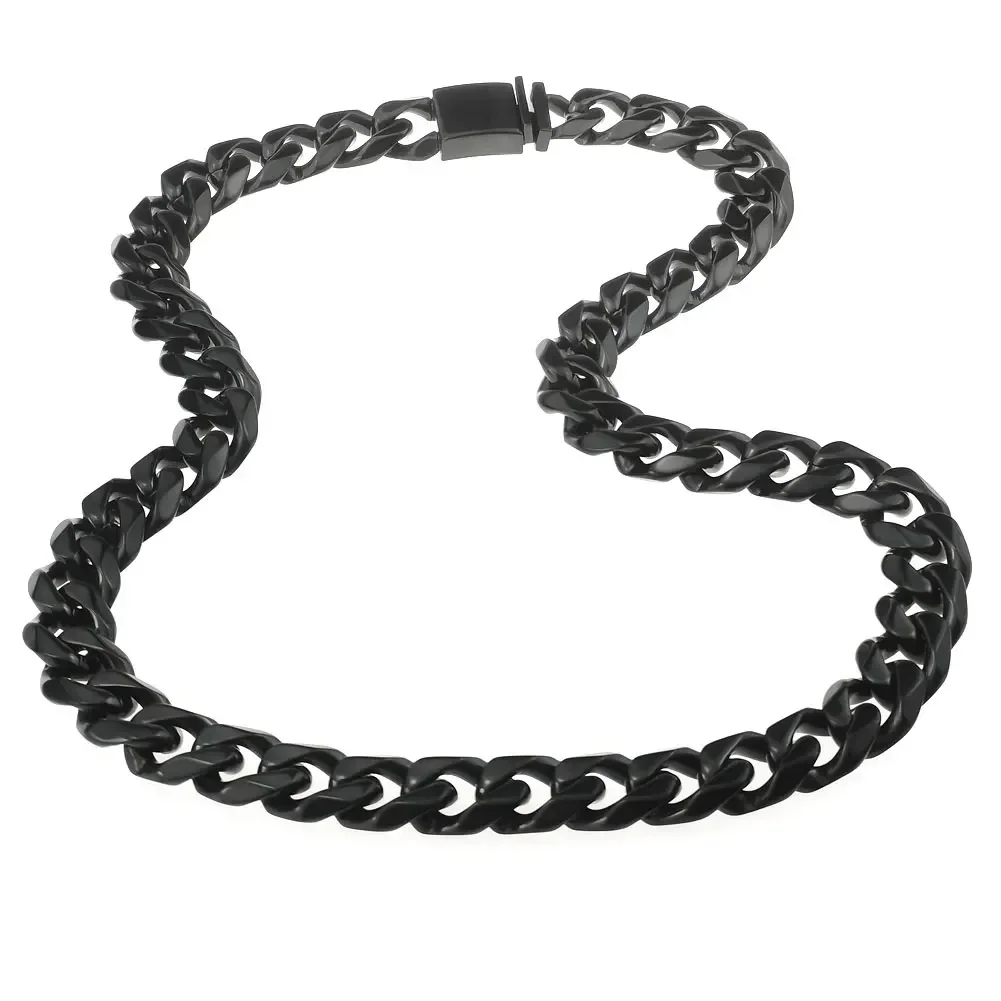 Nice Blackt Tone Mens Womens Cuban Link Colar Hip Hop Corrente de Aço Inoxidável Curb Cuban9-16mm Largura da Banda; 18 polegadas-30 polegadas