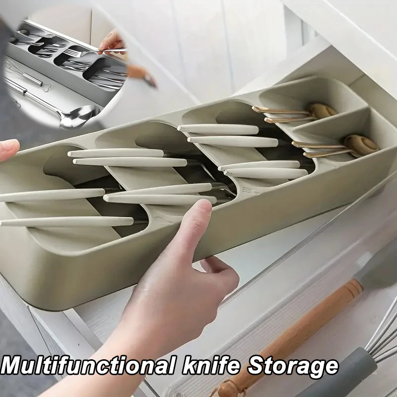 Multi-purpose Cutlery Storage Tray Cutlery Fork Spoon Compartmentalized Organizer Kitchen Drawer Categorized Storage Boxes