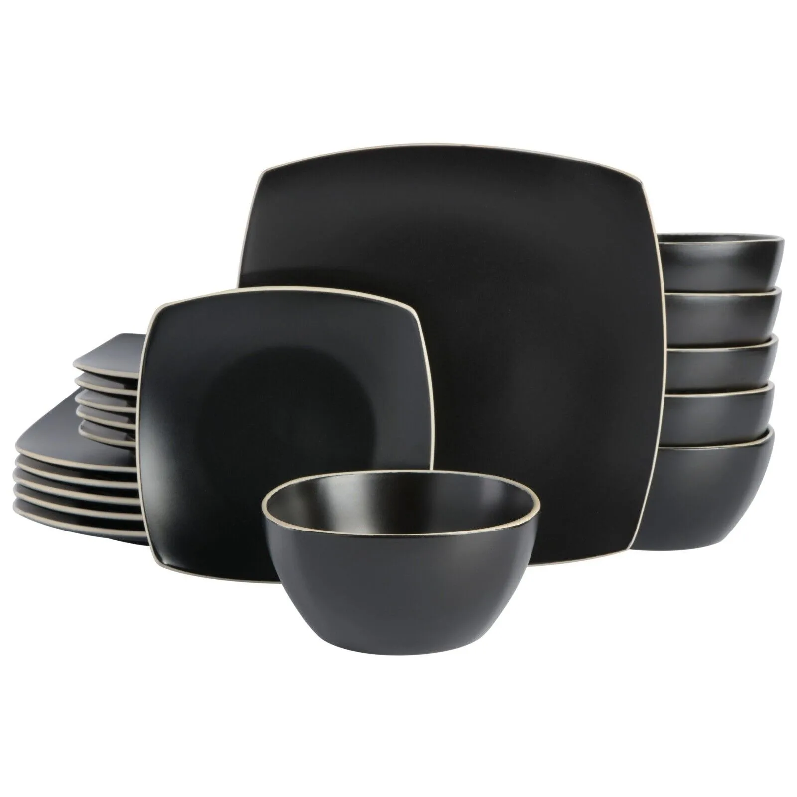 US Gibson Soho Lounge Matte 18-Piece Stoneware Dinnerware Set - Black