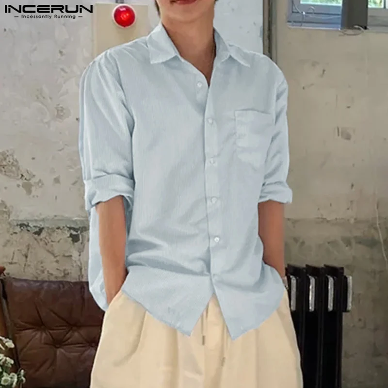 

INCERUN Men Striped Shirt Lapel Long Sleeve Loose Streetwear Men Clothing Autumn 2025 Korean Style Fashion Casual Male Shirts