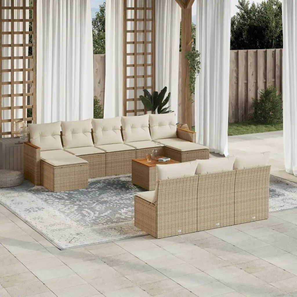 

Beige PE Rattan Large Modular Garden Sofa Set Comfortable Outdoor Furniture for Patio and Backyard