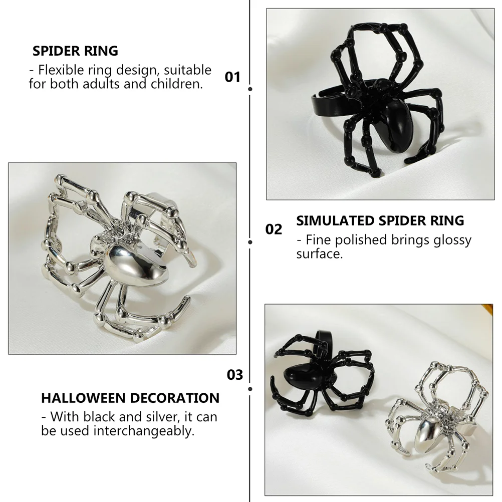 1 Set 2 Pcs Halloween Simulated Spider Rings Decorative Props (Black Golden) Halloween Ring Halloween Decoration