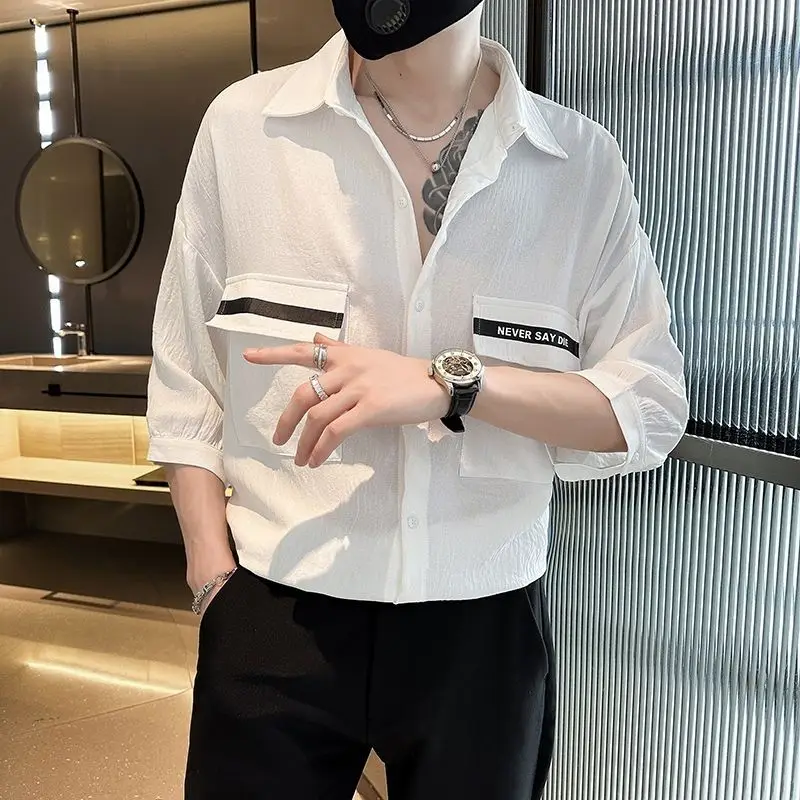 Fashion Lapel Button Spliced Pockets Casual Shirts Men\'s Clothing 2024 Spring Summer New Loose All-match Tops Korean Shirts