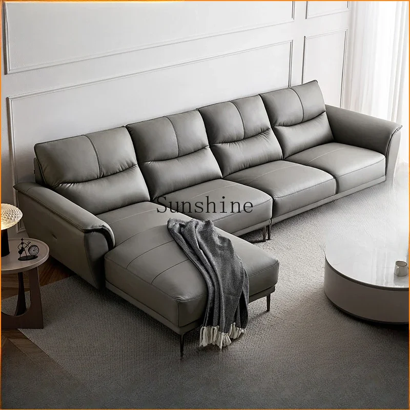 Living room modern simple first layer cowhide solid wood frame leather sofa