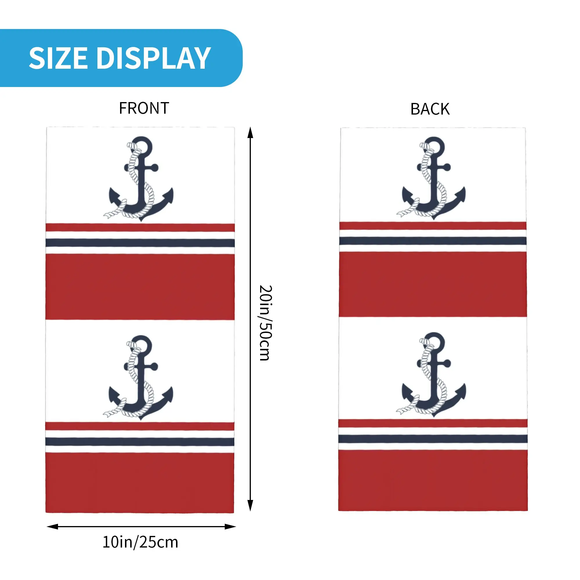 Nautical Blue Anchors with Stripes Bandana Neck Gaiter Men Women Wrap Scarf Sailing Sailor Balaclava Warmer Face Scarf Cover