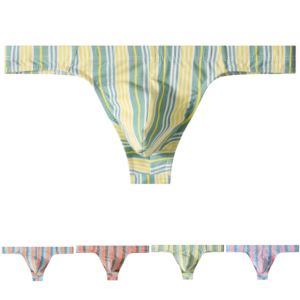 Sports Underwear G-string Men Colorful Striped Briefs T-back Thongs Soft U Pouch Panties Elastic Shorts Tanga
