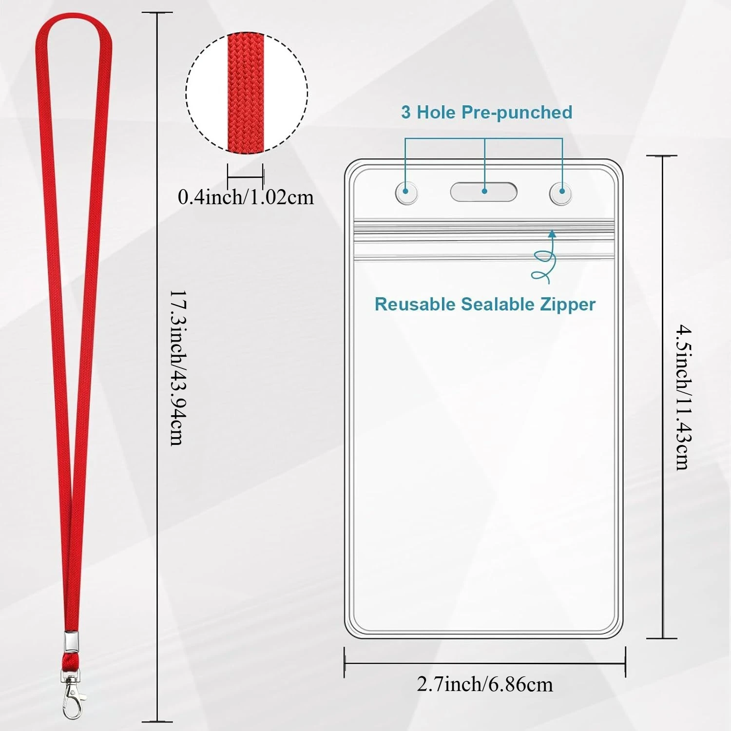3 Pack Clear ID Badge Holder with Lanyard Red Lanyards with Vertical Waterproof ID Badge Holder for Office, School, Travel