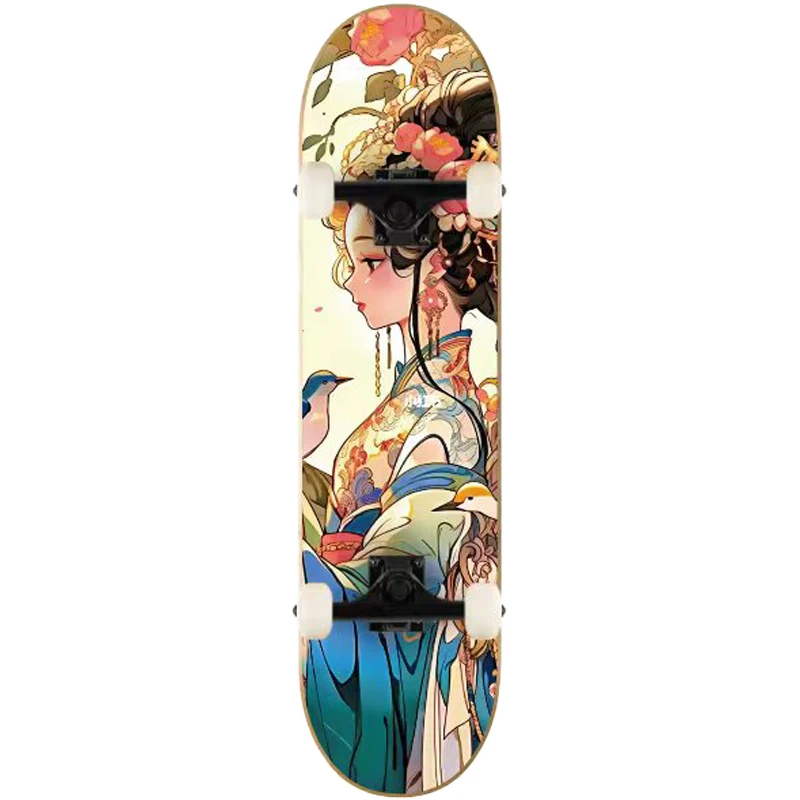 Simple 31.5*8Inch 7Layer Maple Double Upturned Skateboard with Wheels Featuring Character Pattern