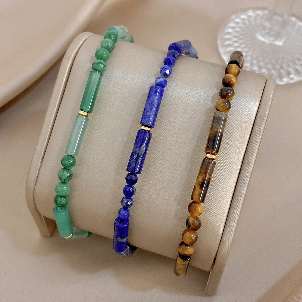 Bohemian Adjustable Stainless Steel Bracelet for Women Vintage Stackable Natural Stone Bead Chain Bracelet Jewelry Accessories
