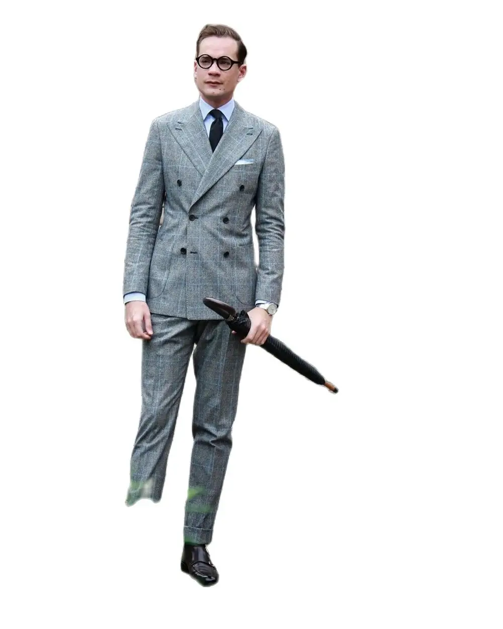 2024 Fashion Grey Plaid Suits Men‘’s Wedding Groom Tuxedo Business Blazer Slim Fit 2 Piece Daily Jacket Pants Costume Homme