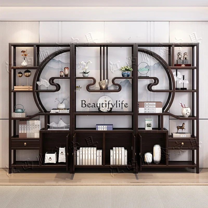 

1New Chinese-style solid wood Duobao Pavilion shelf multi-layer living room partition bookshelf cabinet