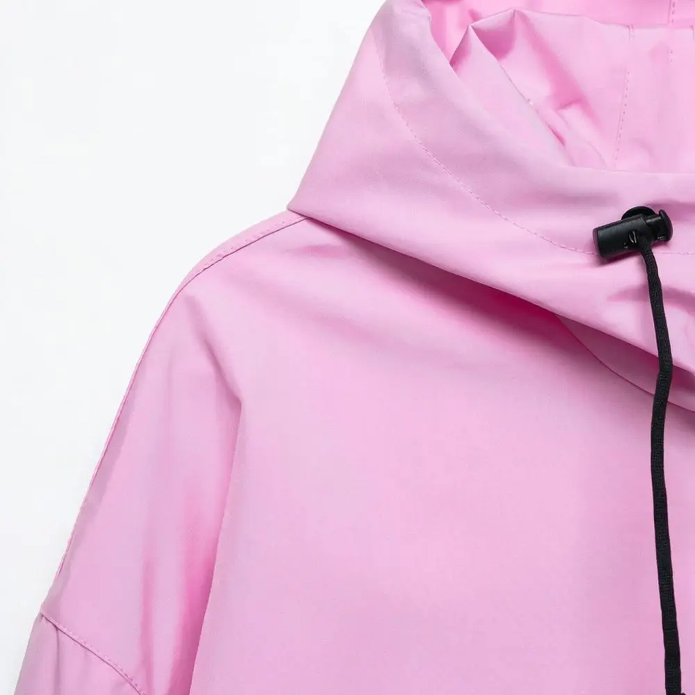 Women Outdoor Windbreaker Jacket Hooded Waterproof Utility Coat Summer Casual Loose Functional Technical Streetwear