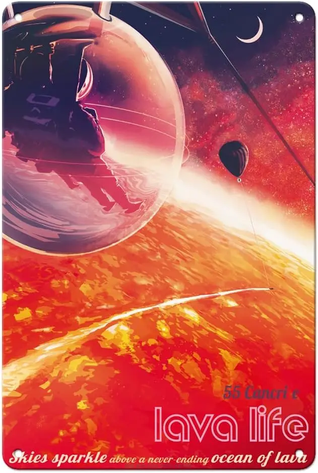 Pacifica Island Art Lava Life - 55 Cancri e - Skies Sparkle Above a Never Ending Ocean of Lava - Exoplanet Travel Poster -  Vint