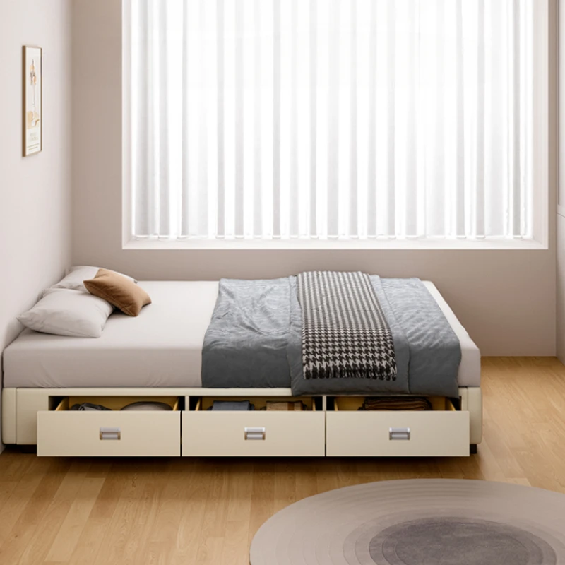 

Minimalist Tatami Bed Japanese Cheap Kid Design Fashionable Double Bed Light Luxury Safe Cama De Casal Space Saving Furniture