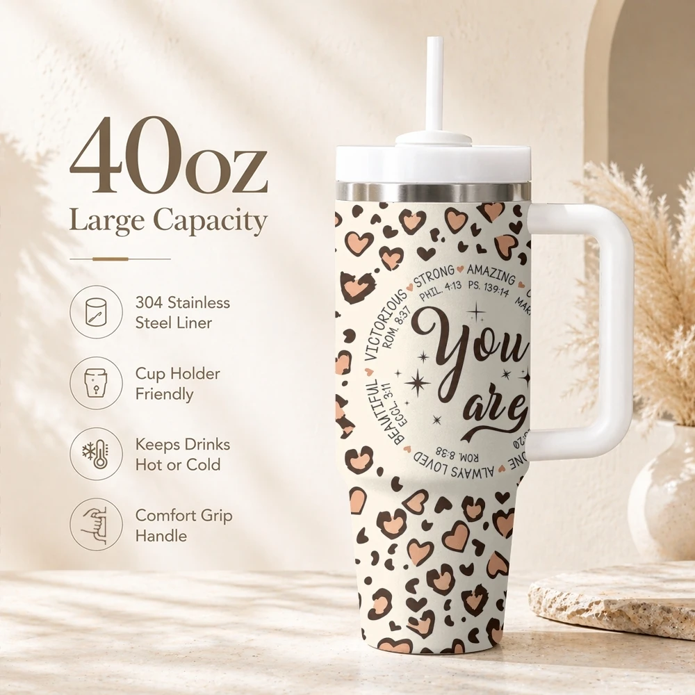 Christian Affirmation Vacuum Flasks 40oz Portable Stainless Steel Tumbler with Handle Straw Double Wall Insulated Leakproof Mug