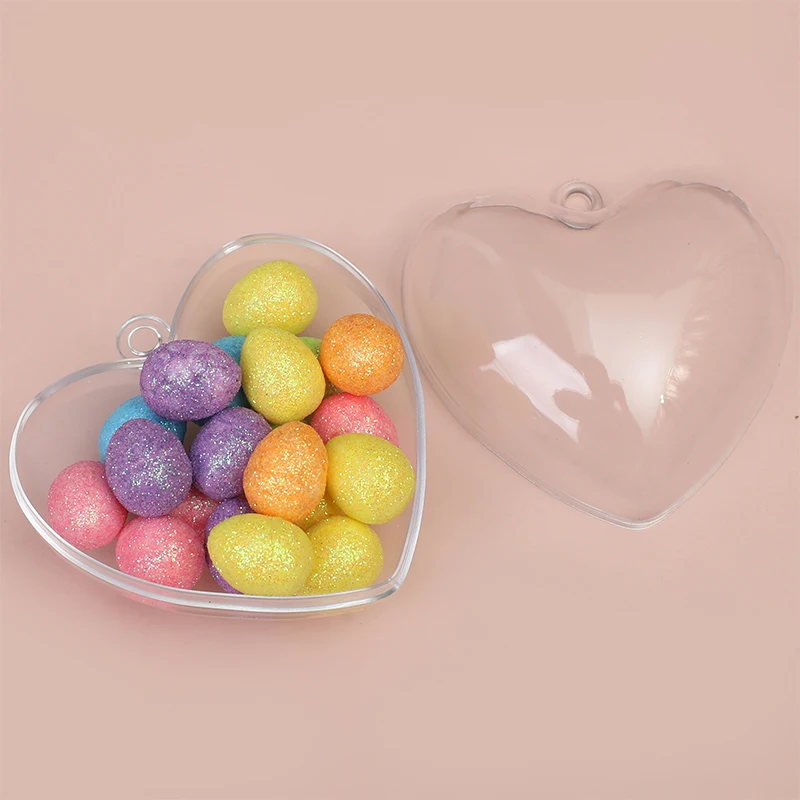 5Pcs 6/8cm Transparent Heart-shaped Fillable Ball Wedding Clear Baubles Ornaments Gift Present Box Christmas Trees Hanging Decor images - 6