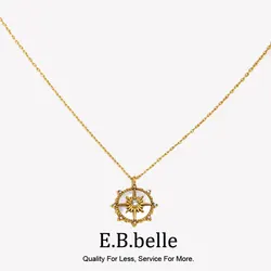 Latest Design Girl's Jewelry Natural Shell Wheel of Fortune Pendant Necklace Stainless Steel Gold Plated Silver Color Necklace