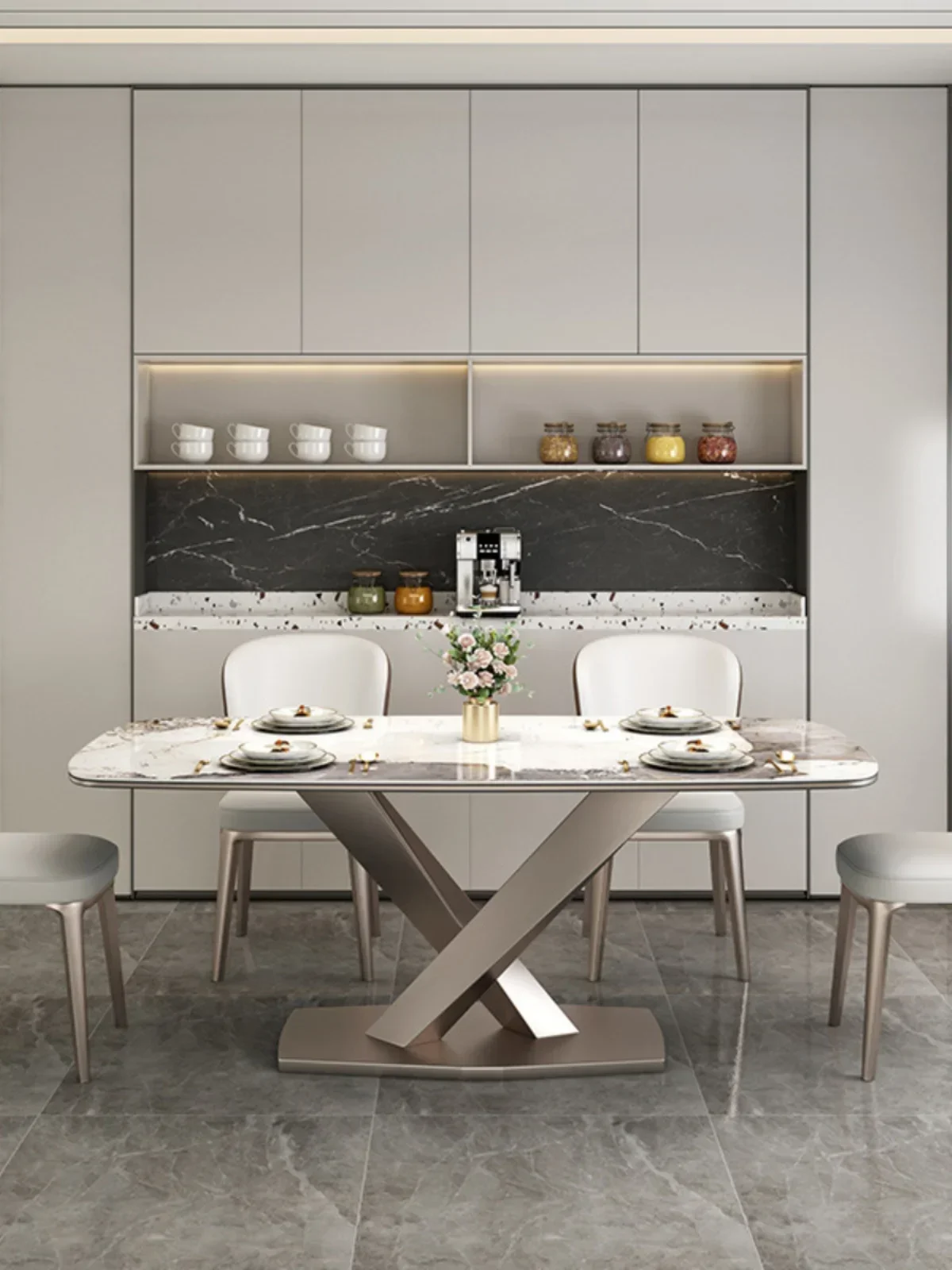 

Обеденный стол TT Bright Stone Plate: Роскошный, для небольших квартир, на 4 персоны, прямоугольный, в комплекте со стульями