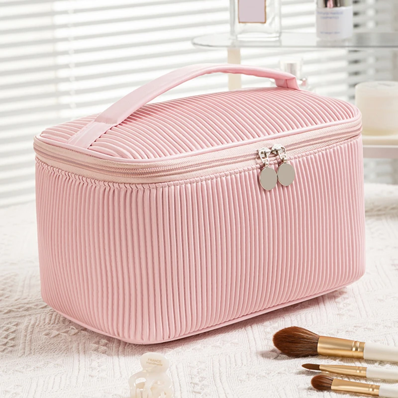 Zipper Toast Travel Makeup Bag for Women Cosmetic Bag Large Capacity Makeup Bag Storage Organizer PU Leather Toiletry Bag