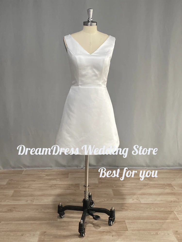 DREAM-Mini robe de soirée de mariage en satin personnalisée, robe courte à col en V, grand nœud, dos ouvert, fibre au-dessus du genou, patients, quelle que soit 2025