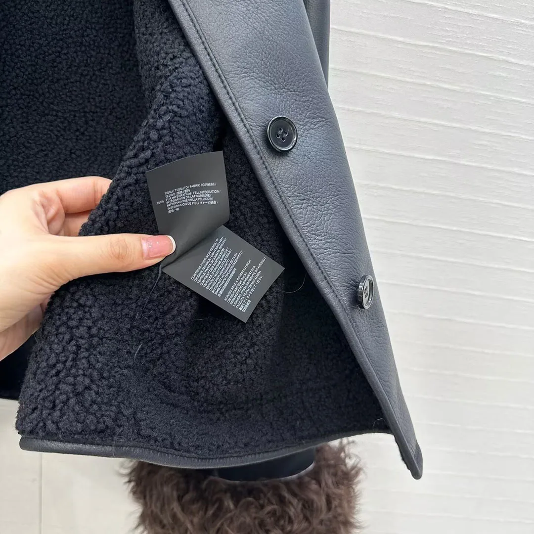 럭셔리 최고급 100% 천연 양가죽 모피 코트 여성용 울 라펠 패치워크 긴 소매 플리스 따뜻한 두꺼운 양면 모피 재킷