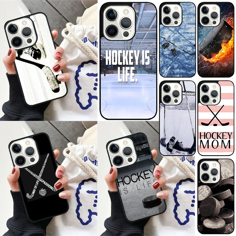 Hockey Stick and Puck Cover For iPhone 16 13 14 15 Pro Max 12 Mini 11 15 Pro Max 6 7 8 Plus Max SE 2020 Phone Case