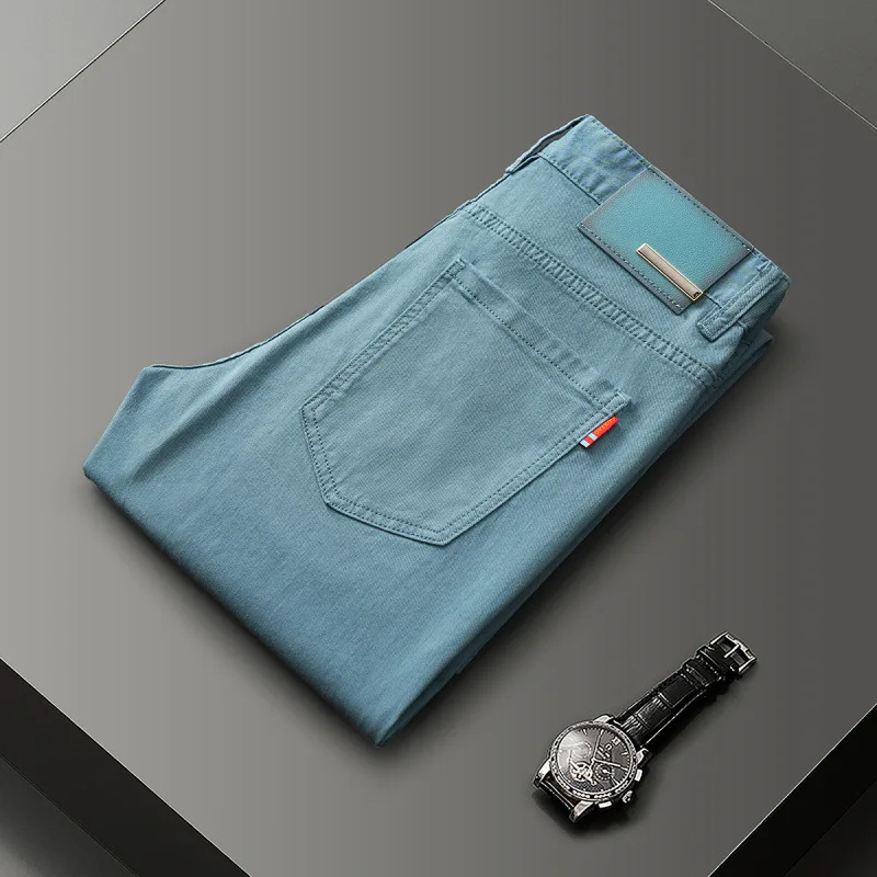 2025 New Spring/Summer Jeans for Men, Elastic, Slim Fit, Small Straight, High end Solid Color, Versatile, Light Luxury Pants