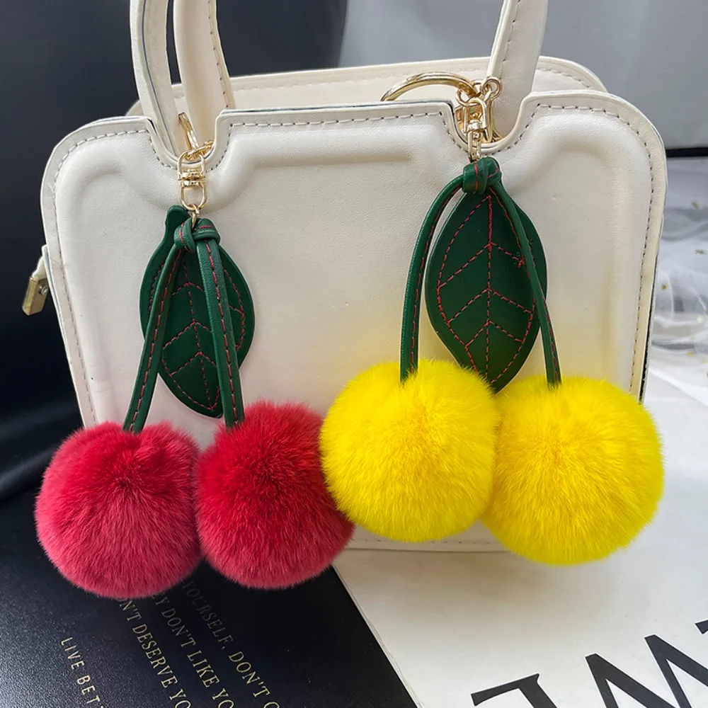 Cherry Plush Toy Keychain Otter Rabbit Hair Kawaii Cartoon Keychain Gift Colorful Women's Bag Pendant Backpack Car Key Pendant