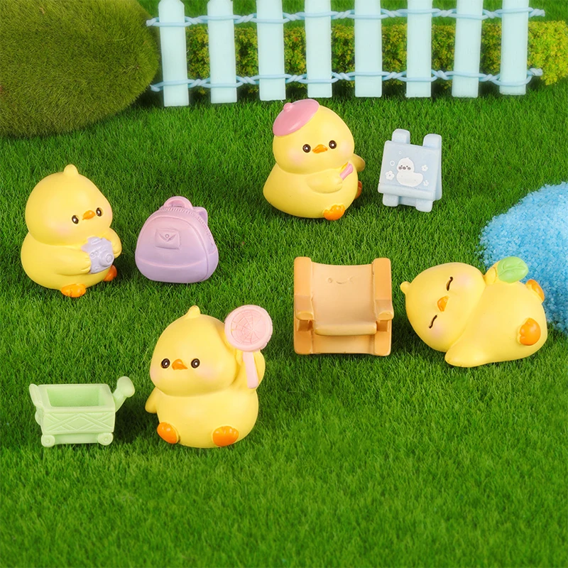 1pc Cute Mini Spring Outing Duckling Ornament Cartoon Animal Micro Landscape Model Car Interior Home Desktop Decoration Gifts