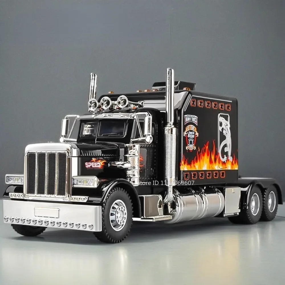 1:24 peterbilt 389 caminhão de brinquedo modelo carro diecast portas de metal aberto tratores veículos modelos som luz puxar para trás presentes para criança