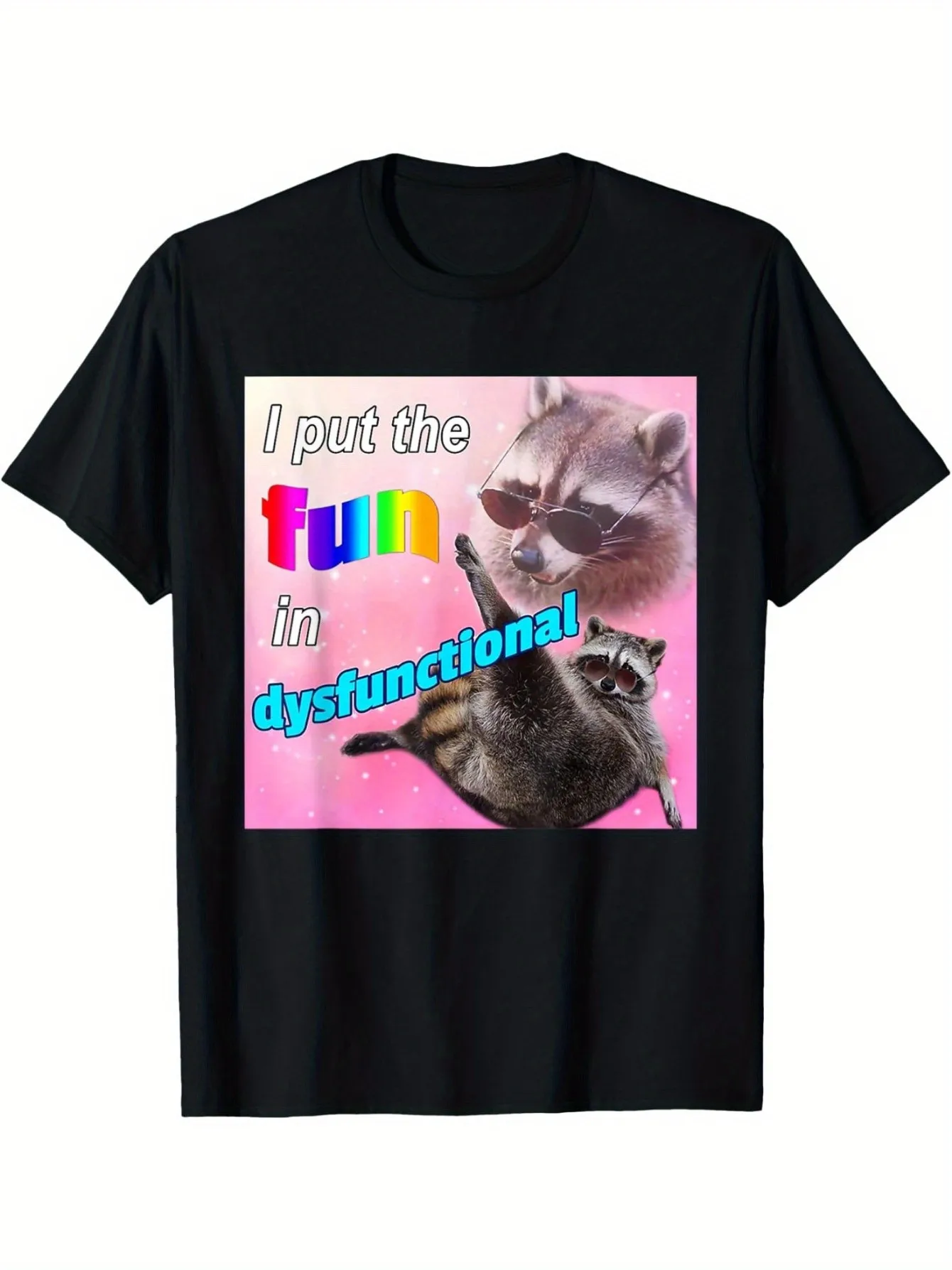 機能不全のアライグマの絵文字の楽しさをメンズTシャツに取り入れました