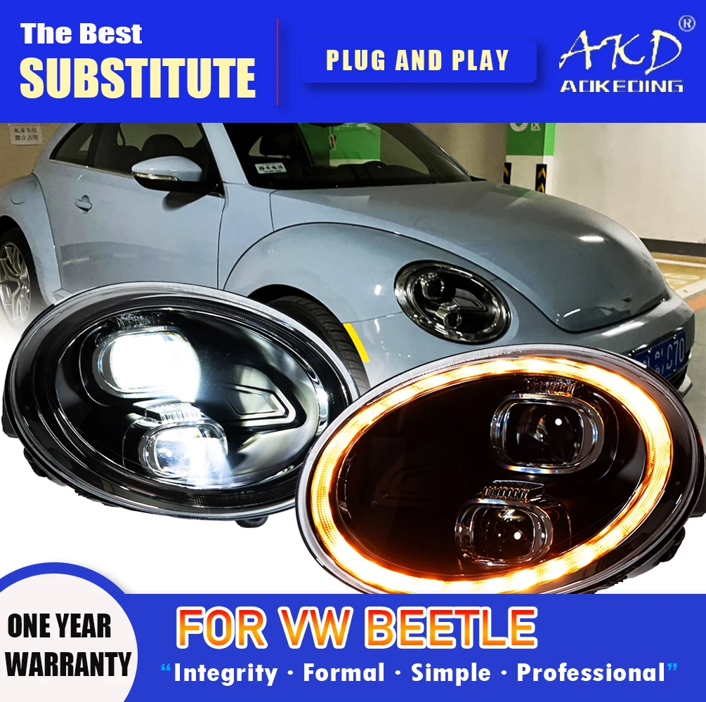 

AKD Head Lamp for VW Beetle LED Headlight 2006-2021 Headlights Beetle DRL Turn Signal High Beam Angel Eye Projector Lens