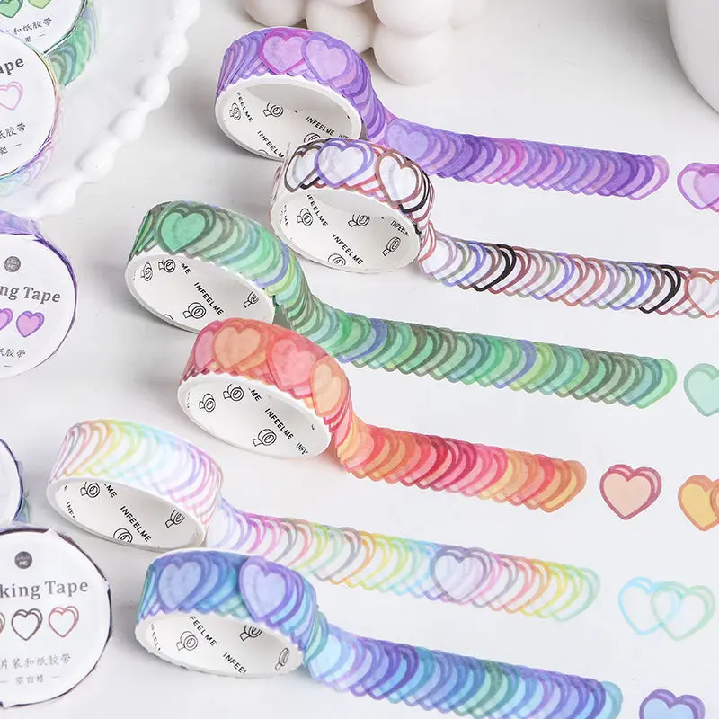 Feed. 100 Pieces/Roll Makaron Vashi Tape Sticker Heart Shaped Cute Label Sticker Mask  Diary Decoration Supplies