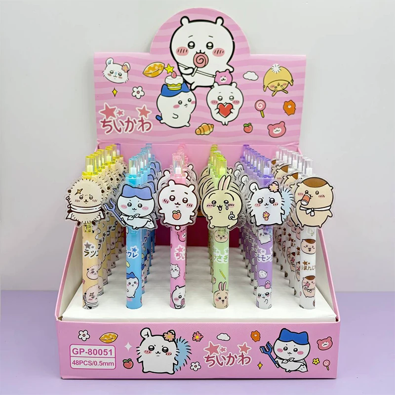 6pcs Kawaii Chiikawa 프레스 젤 펜 쓰기 귀여운 0.5mm 검정 잉크 중립 펜 프로 모션 선물 사무실 학교 용품