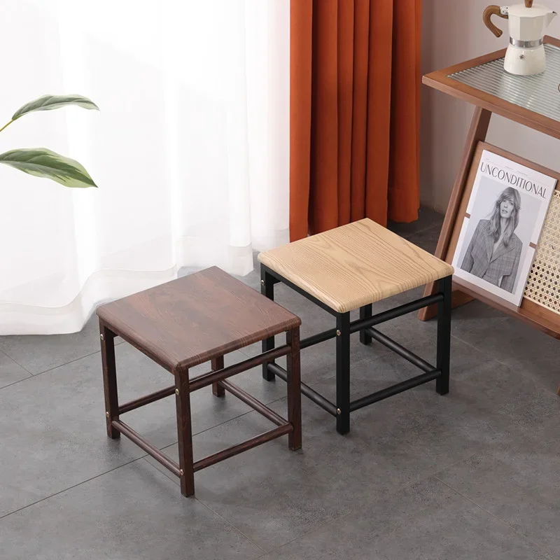 Household Use Hallway Simple Living Room Stool Shoe Changing Stool Ottomans Square Furniture Small Chair Wood Low Home