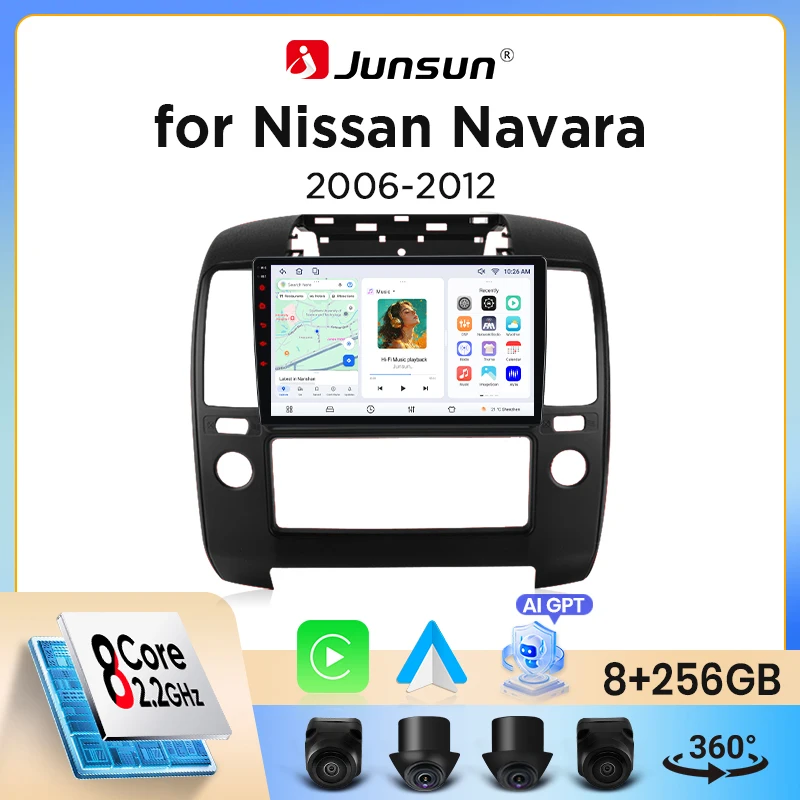 Autoradio Junsun sans fil CarPlay Android Auto pour Nissan Navara (D40) 2004-2015 avec ventilateur de refroidissement intégré, navigation GPS Android, lecteur multimédia, WiFi, DSP, RDS, BT, SWC, écran tactile IPS, autoradio, lecteur vidéo, unité principale, stéréo