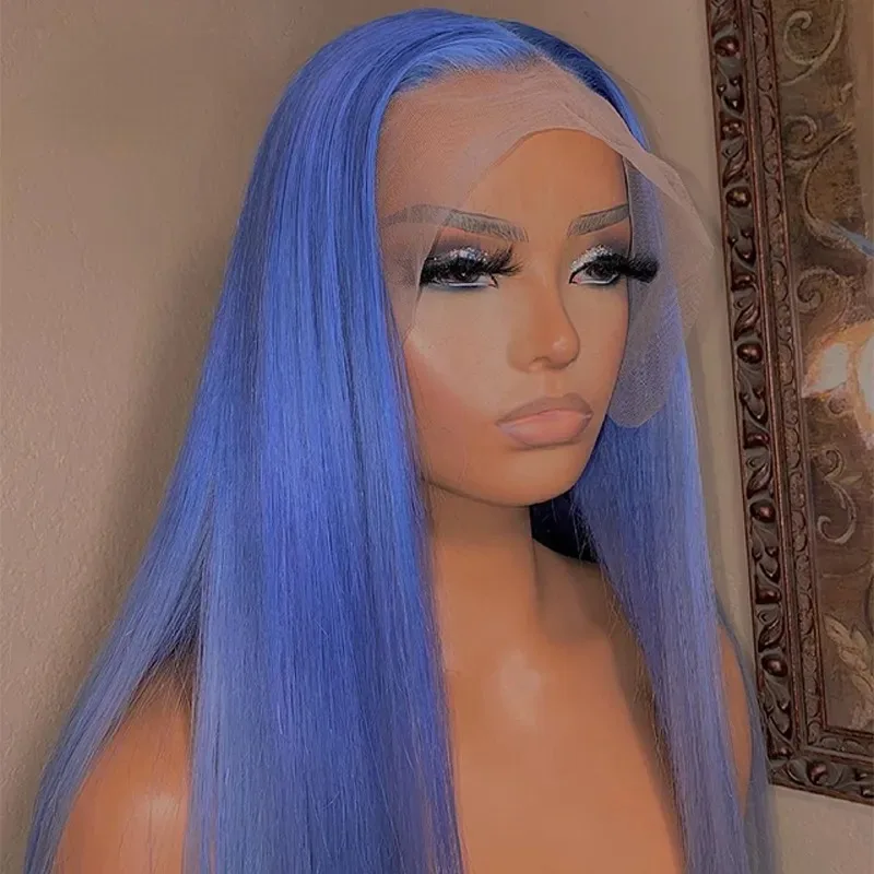 الأزرق مستقيم الدانتيل شعر مستعار أمامي 13x4 Hd شعر مستعار دانتيل للنساء غلويليس قبل قطعها مع شعر الطفل جاهز لارتداء تأثيري