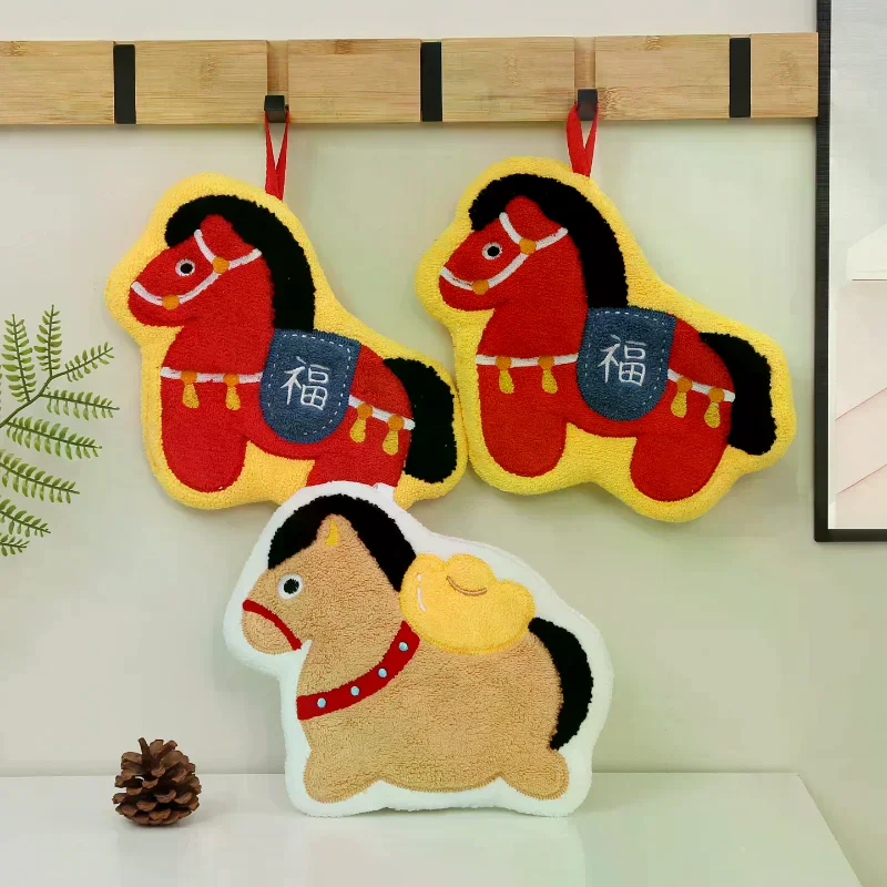 

Милое новогоднее полотенце для рук с рисунком пони, коралловый флис, салфетки для дома, кухни, ванной комнаты, утолщенные подвесные впитывающие полотенца с лошадью