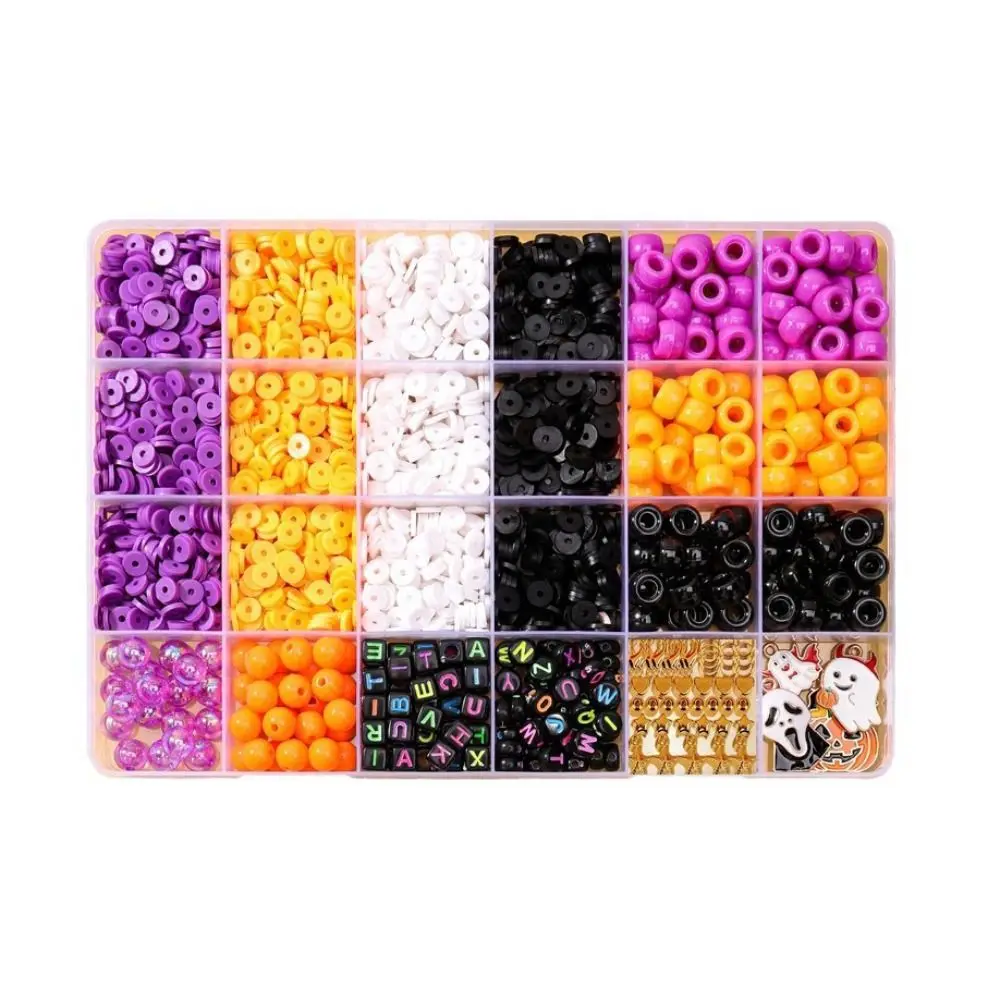 Acrylic Friendship Bracelet Making Set Spacer Beads 24 Grid Box Halloween Beads Bracelet Making Kit Letter Cartoon