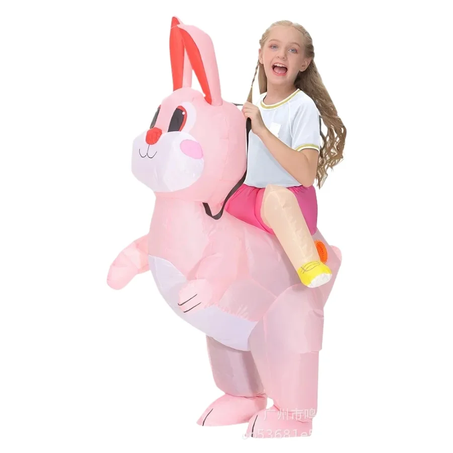 

Easter Pink Bunny Inflatable Costume Riding Rabbit Blow Up Suit Funny Jumpsuit Decorations Cosplay Party for Kids Adult Women