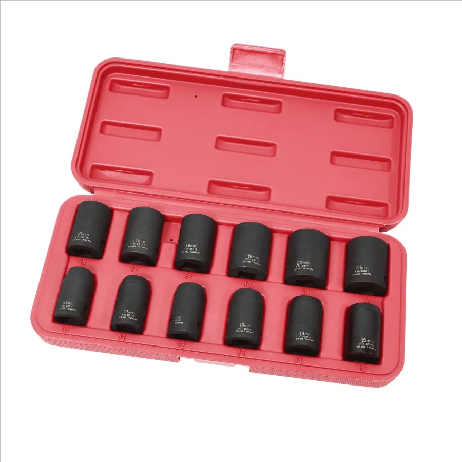 

K-Tool 38100 12-Piece 1/2 Drive Metric Impact Short Socket Set for Automotive Repair and Heavy-Duty Use, Black Finish with Enha