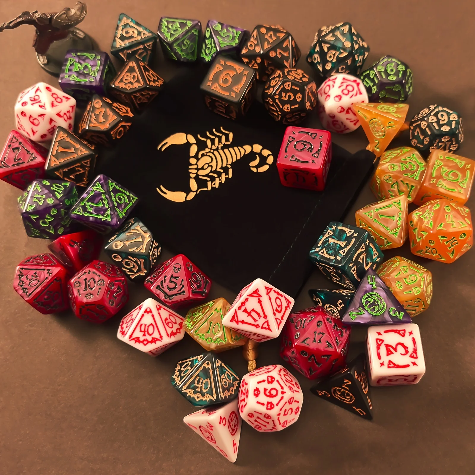 DND Dice Set -7pc Halloween Polyhedral Dice with Dice Bag for D&D RPG MTG Role Playing Table Party Games & DM & Dice Goblin