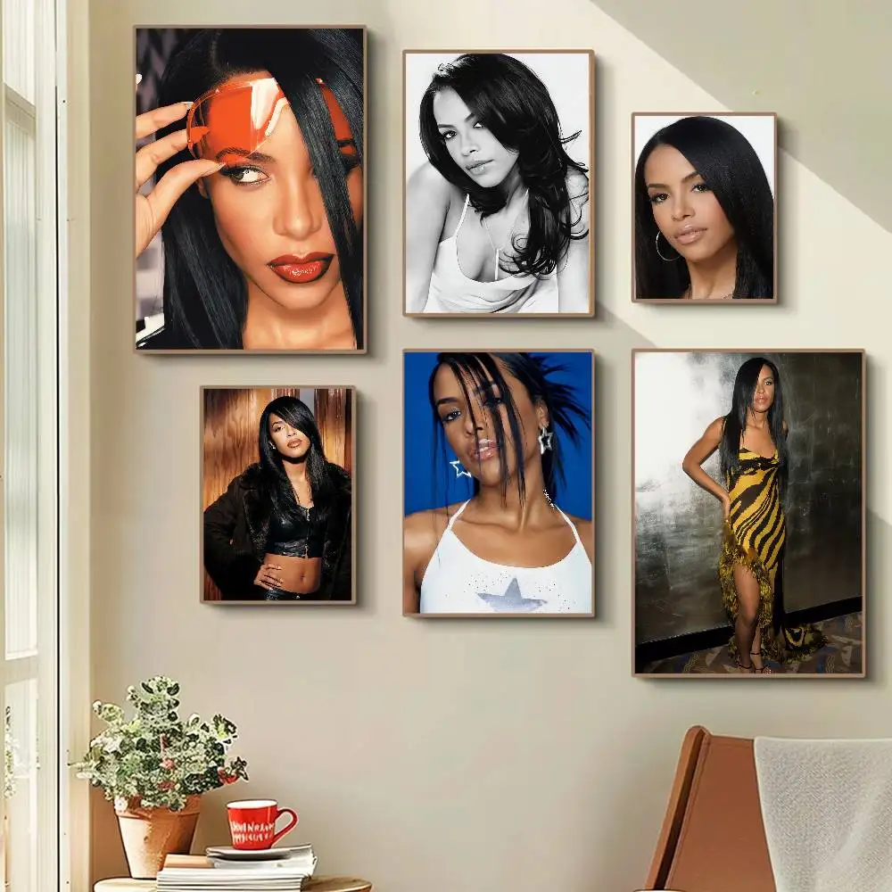 Singer Aaliyah Anime Posters Sticky Whitepaper Prints Posters Artwork Kawaii Room Decor